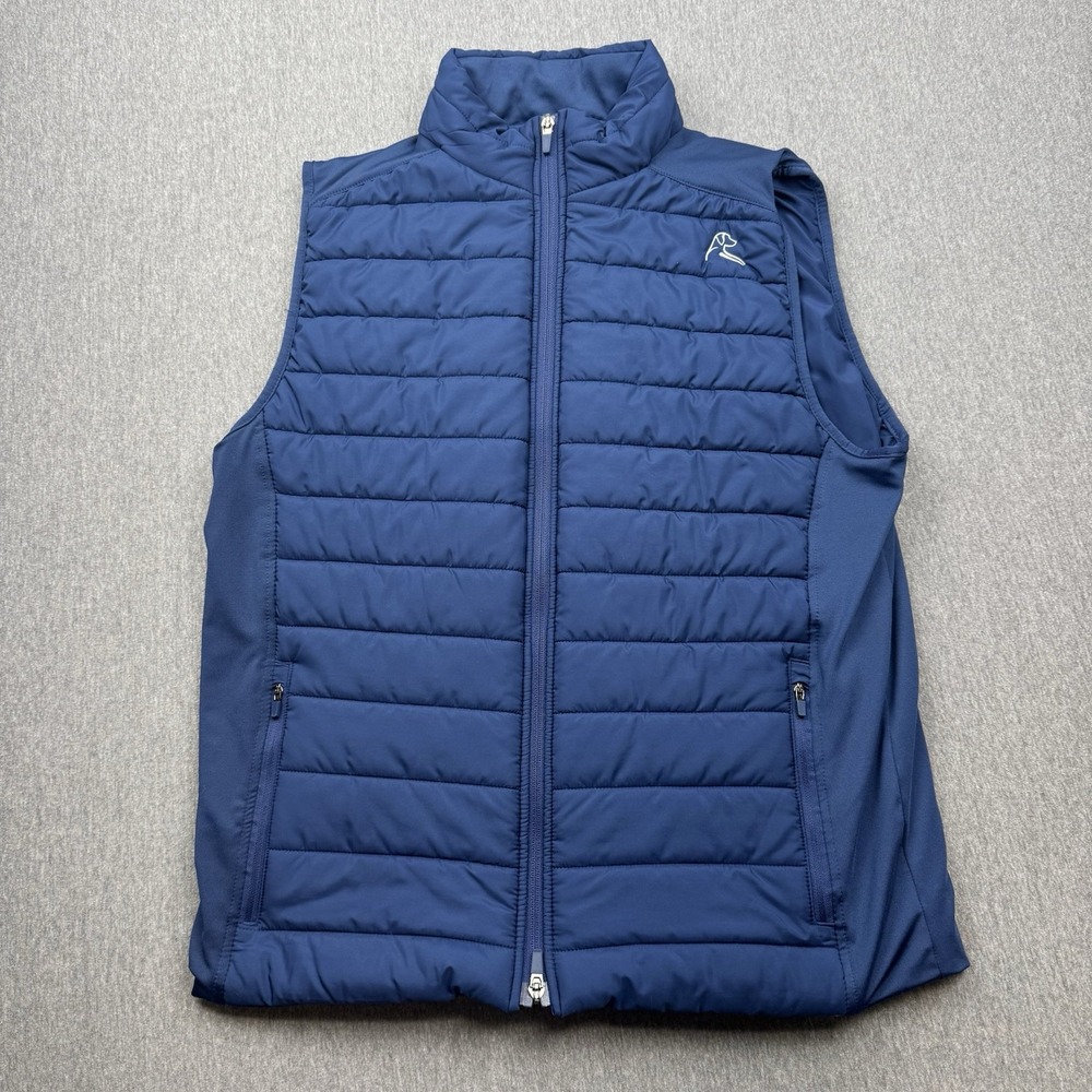 Rhoback Fulton Performance Vest Mens Sz M Navy Blue Quilted Puffer US Flag Golf - Picture 2 of 16